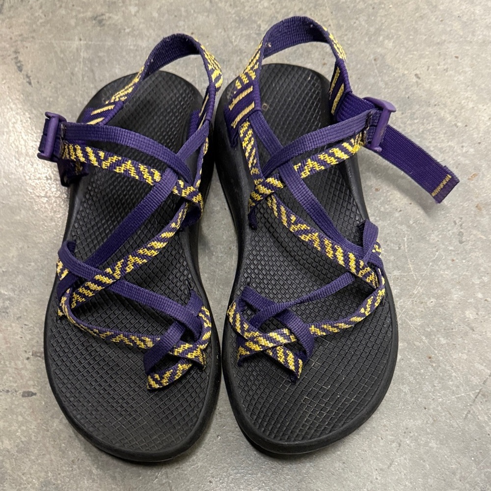 Chaco Black Sandals with Purple and Yellow Straps